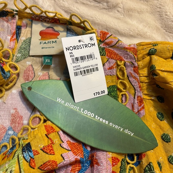 SALE! New FARM Rio Top XS Gold Yellow Floral Embroid Blouse 100% Cotton Peasant - Picture 11 of 15